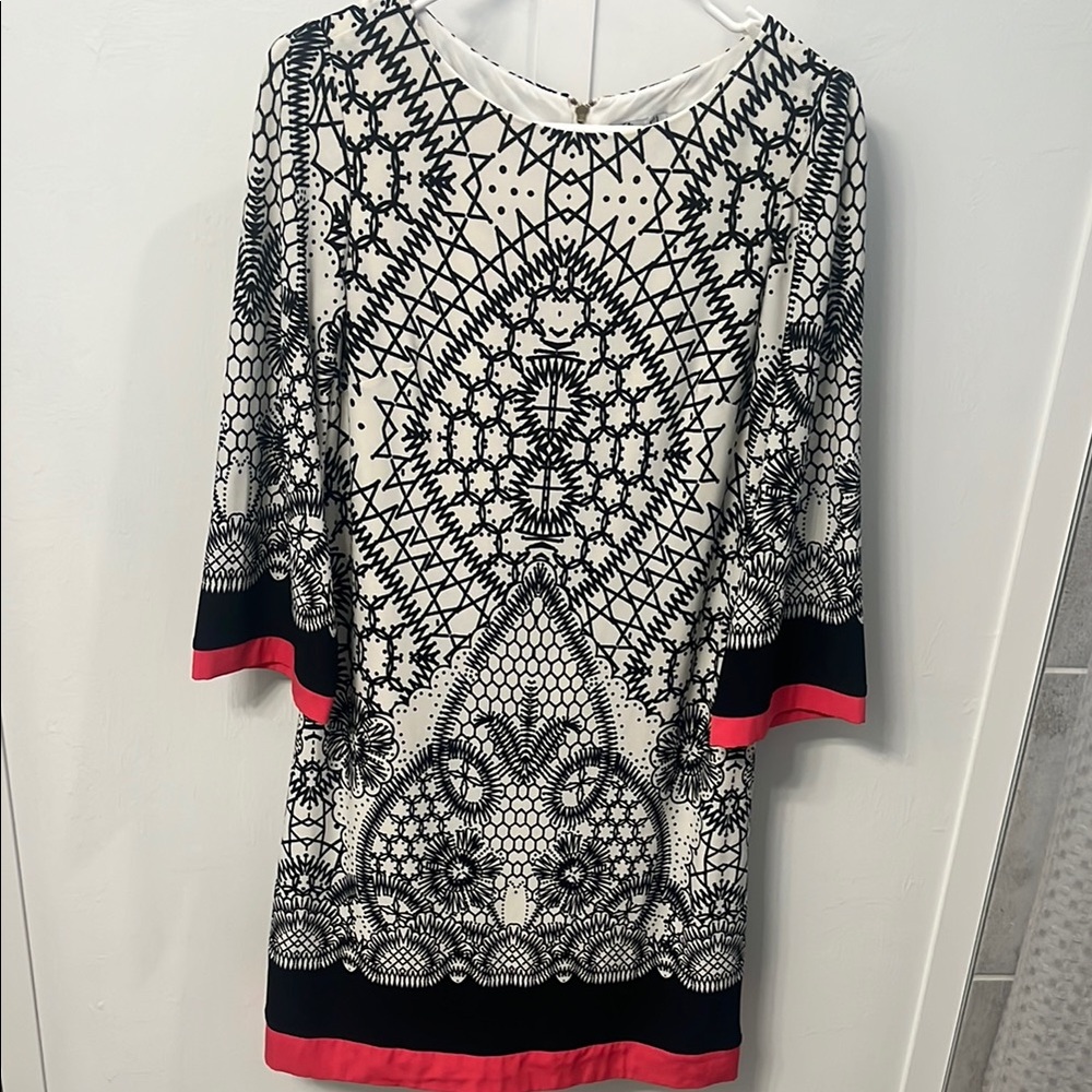 Black , Pink and White Geometric Dress